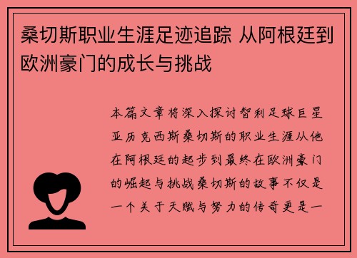 桑切斯职业生涯足迹追踪 从阿根廷到欧洲豪门的成长与挑战